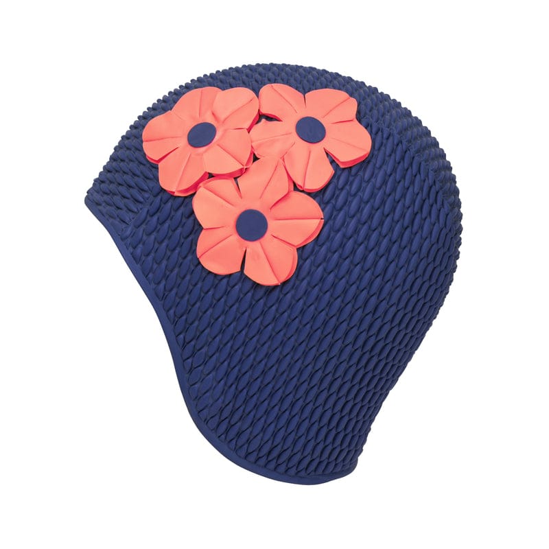 Bonnet de bain rétro à fleurs marine / rouge - KORES