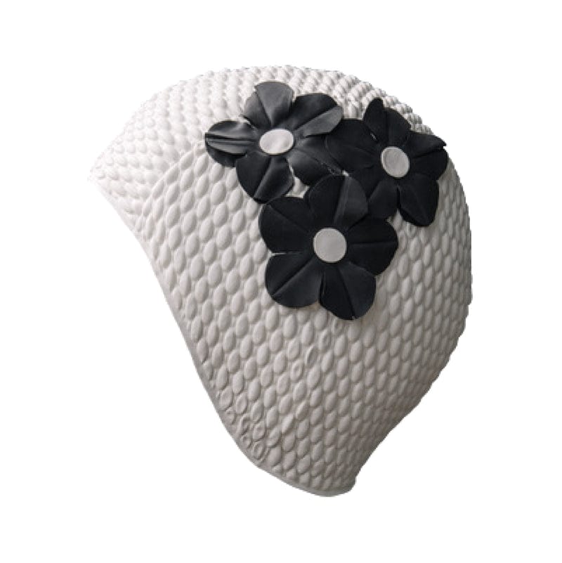 Bonnet de bain rétro blanc à fleurs noires - KORES
